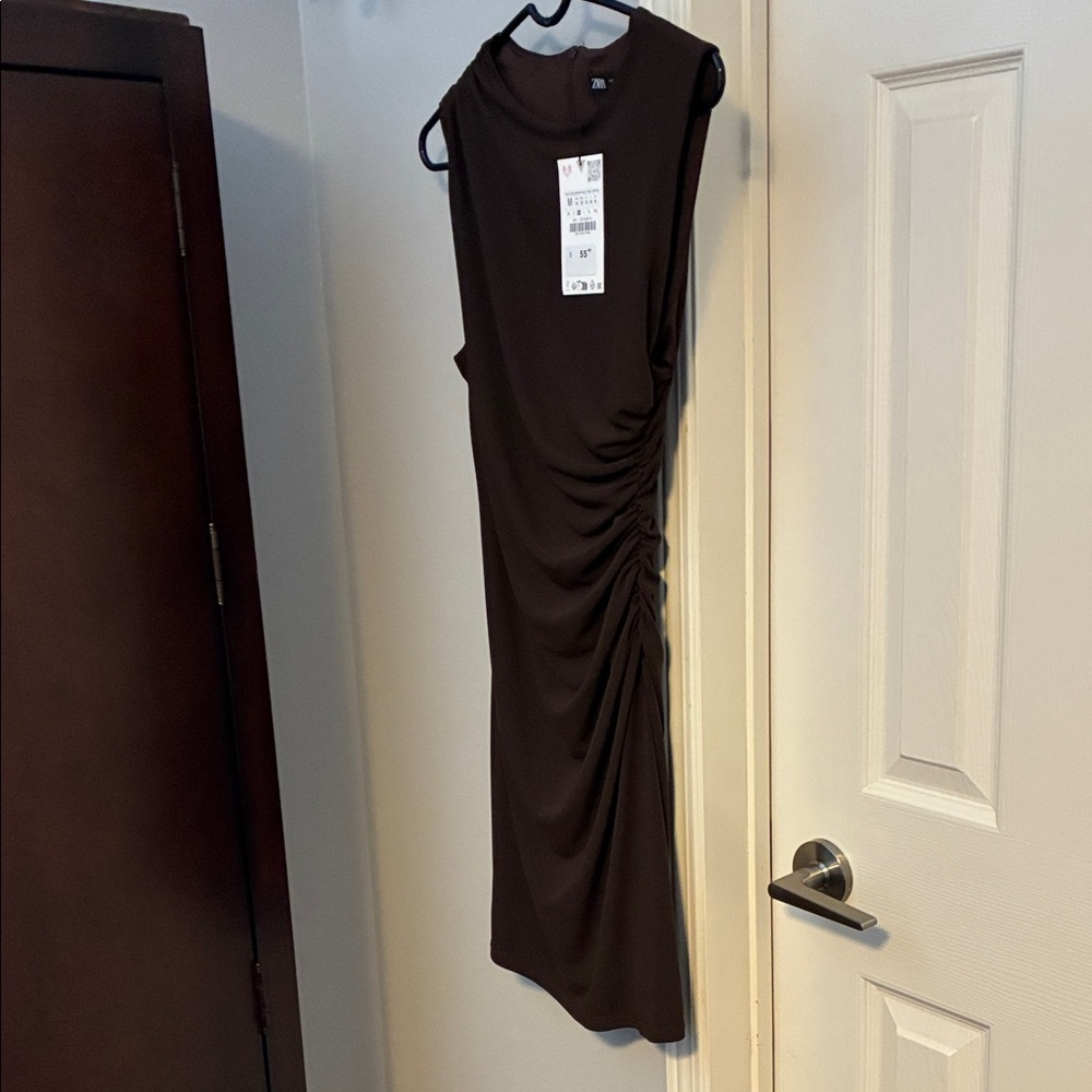 Zara Black Ruched Midi Dress